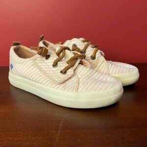 Sperry Girl's Crest Vibe Jr Pink Striped Sneakers - Kids Size 8M